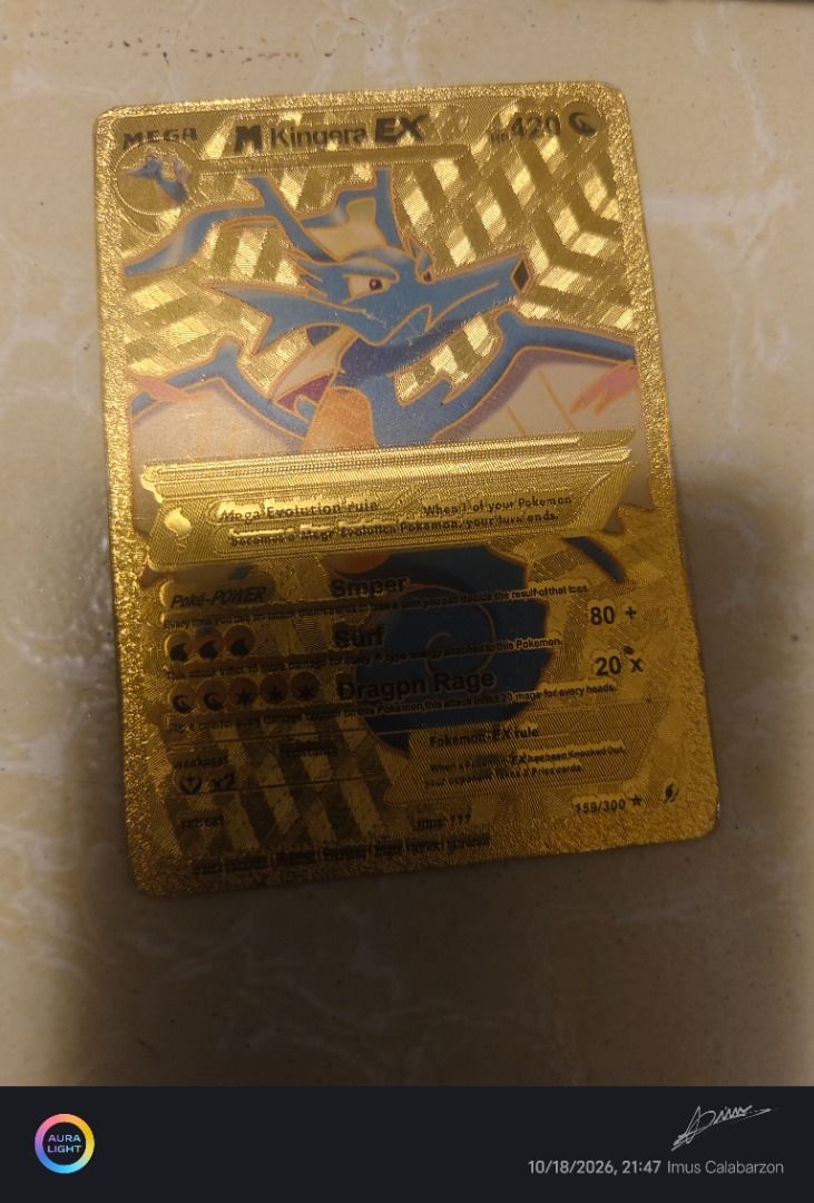 Pokemon card -mega-kingera-ex-flying type (Category: Card Packs) located in Caloocan City. Submitted by coolfish.6d3ead (Listing ID 1468860925, Image 1). Description: Its a pokemon cards that have a gold quality and normal its a trading card.