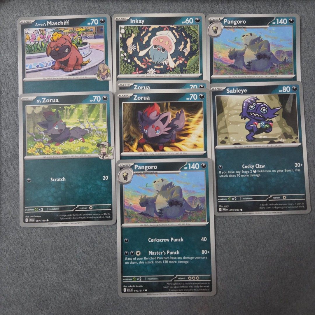 Pokemon Cutemon Dark Common/Uncommon (Category: Raw Singles) located in Taguig. Submitted by aeri______99 (Listing ID 1468857924, Image 1). Description: ⋆ 10 php each ⋆ 100php for 11pcs (you may check other C/UC listings) ⋆ These are well taken care of 🩷 bulk from my personal rips ⋆ No packaging fee. I'll ship with reused sleeves, toploaders, and box. ♡ tags ♡ dark type cute pokemon collectibles tcg arwen's maschiff inkay pangoro zorua N' zorua 