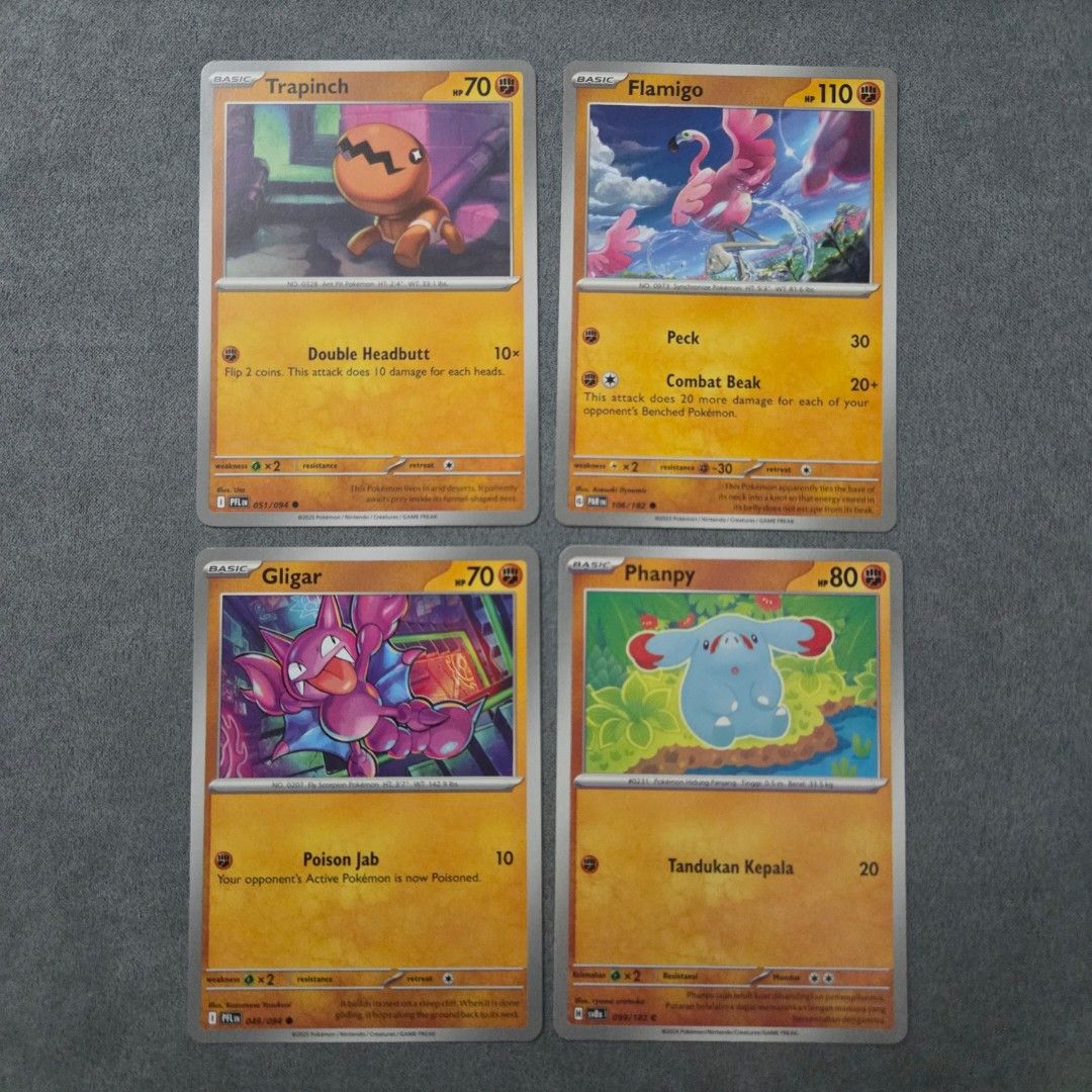 Pokemon Cutemon Fighting Common/Uncommon (Category: Raw Singles) located in Taguig. Submitted by aeri______99 (Listing ID 1468868710, Image 3). Description: ⋆ 10 php each ⋆ 100php for 11pcs (you may check other C/UC listings) ⋆ These are well taken care of 🩷 bulk from my personal rips ⋆ No packaging fee. I'll ship with reused sleeves, toploaders, and box. ♡ tags ♡ fighting type cute pokemon collectibles tcg carbine marshadow hitmontop trapinch f