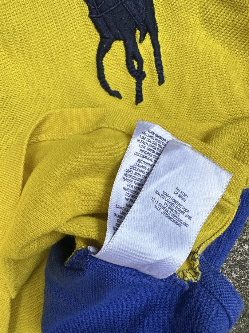 POLO RALPH LAUREN (Category: Tshirts & Polo Shirts ) located in Davao. Submitted by kelsocool (Listing ID 1468800300, Image 3). Description: Polo Ralph Lauren Colorblock Script Polo Shirt Size: S Dimes (inch): 21 (F) / 22.5 (B) - length 17.5 - width 8 - sleeve color rate: 9/10 good condition issue - none Description: Eye-catching Polo Ralph Lauren colorblock polo in yellow, navy, and green, featuring embroidered Big Pony and vintage script front 
