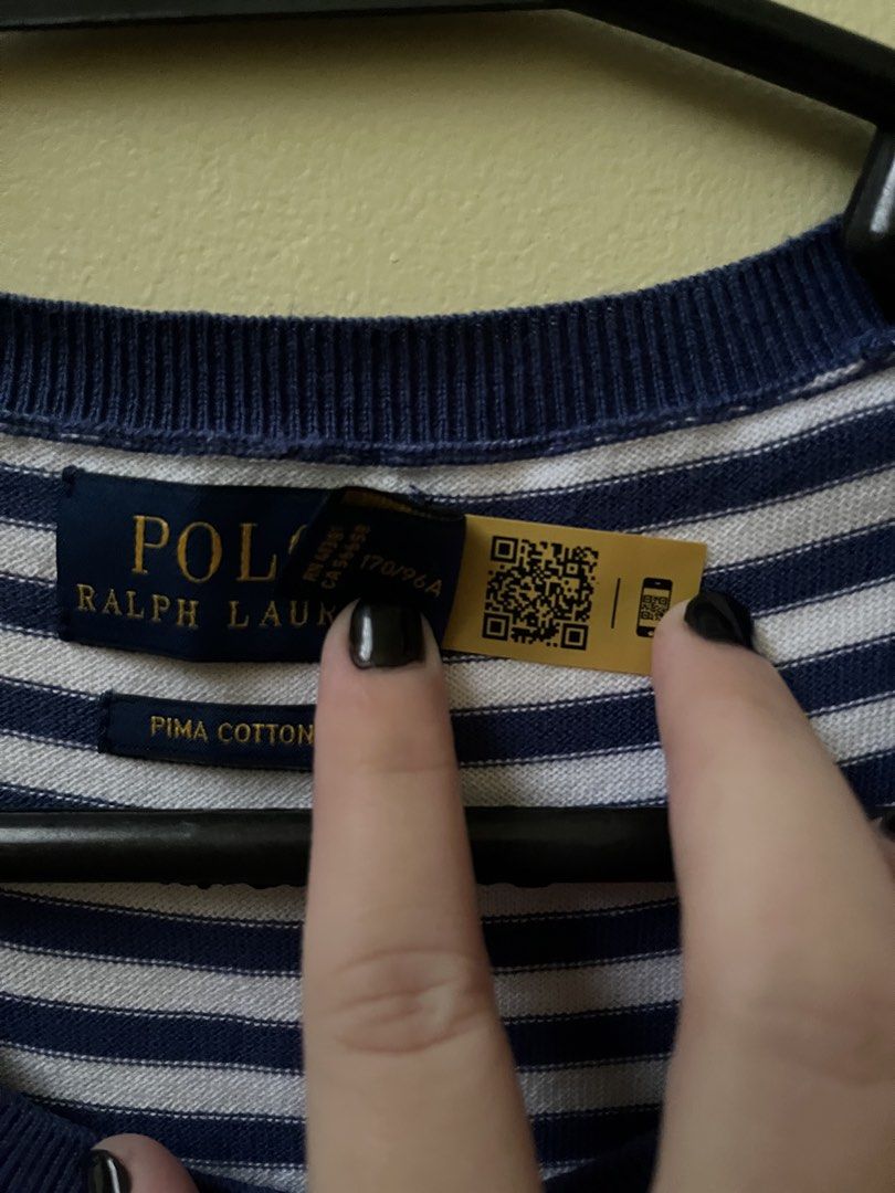 Polo Ralph Lauren Striped Sweater (Category: Blouses) located in Quezon City. Submitted by tintin_reyes (Listing ID 1468915113, Image 3). Description: Polo Ralph Lauren Striped Sweater Short Sleeves Fine Knit Fabric Large Navy Blue / White QR Code working please see authentication screenshot Used once - almost new condition RFS: Seldom use / declutterint.