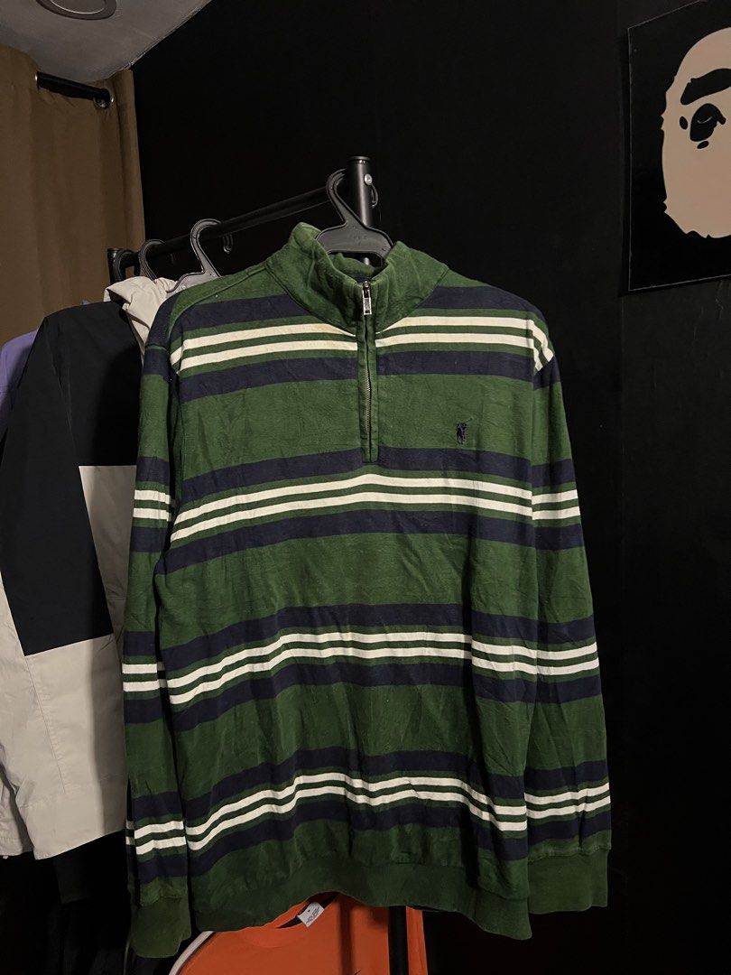 Polo sport striped quarter zip pullover sweatshirt (Category: Hoodies) located in Manila. Submitted by tripnimichael (Listing ID 1468830438, Image 1). Description: 21x28 color-9.5/10 condition-9.5/10 No issue/ Hidden issue.