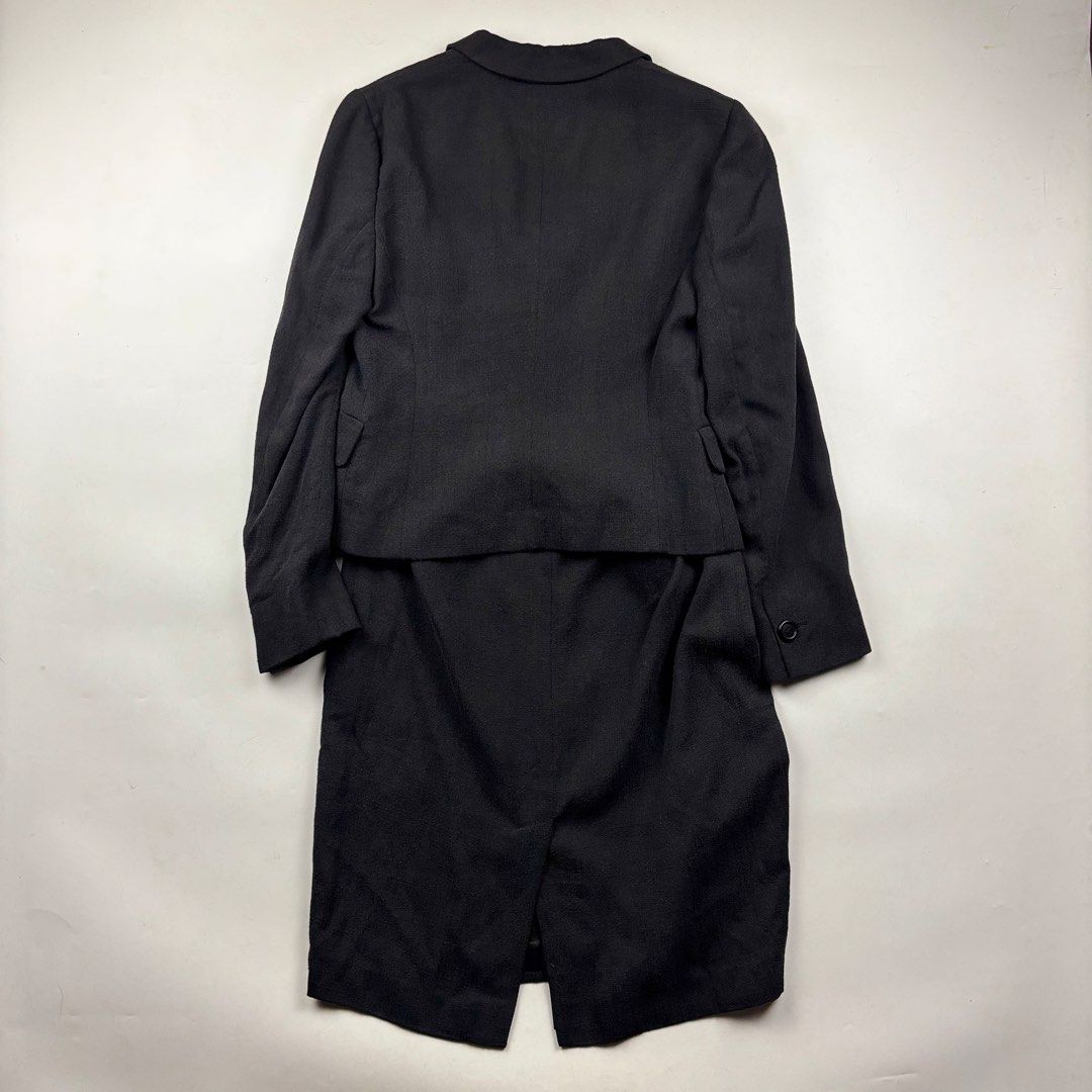 Prada Silk Blend Two Piece Skirt Set (Category: Coats, Jackets and Outerwear) located in Makati City. Submitted by ragrepository (Listing ID 1468727856, Image 3). Description: Prada Two Piece Skirt Set Tagged as 44 Suit Length- 21.5” Pit to pit- 18.5” Sleeves- 23.5” Shoulder-15.5” Condition-NWT Flaw- None —— Skirt Waist- 15” Length- 22” Leg opening- 20.5” Condition- new Flaw- None .
