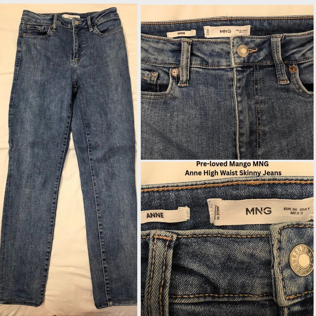 Pre-loved Original MNG and Stradivarius Jeans (Category: Jeans) located in Manila. Submitted by mka.preloved (Listing ID 1468802822, Image 1). Description: Pre-loved Mango MNG Anne High Waist Skinny Jeans - Medium Blue (Shortened at the bottom hem) Size: EUR 36 / USA 4 (Fits waist size 26 inches) Original Price: 2,000 RFS: Decluttering Location: QC Shipping c/o buyer.