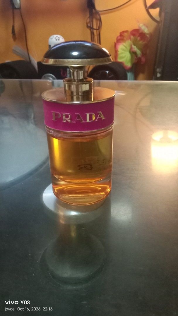 Preloved Prada Candy Eau de Parfum 30ml (Category: Fragrance & Deodorants) located in Cabuyao City. Submitted by selections888 (Listing ID 1468886940, Image 1). Description: - Brand: Prada Candy Eau de Parfum - Size: 30ml (Approx. 80% remaining) - Scent Profile: Deliciously sweet caramel - Packaging Details: Iconic pink leather band with gold lettering, classic dark cap, and golden nozzle - Note: Features Japanese text printed on the back label -