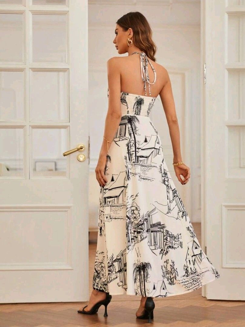 Printed Backless long dress (Category: Dresses) located in Quezon City. Submitted by preloved_by_mariekondo (Listing ID 1468739090, Image 2). Description: Printed Backless long dress Flowy and flattering in person. Wore to an event. Size XS.