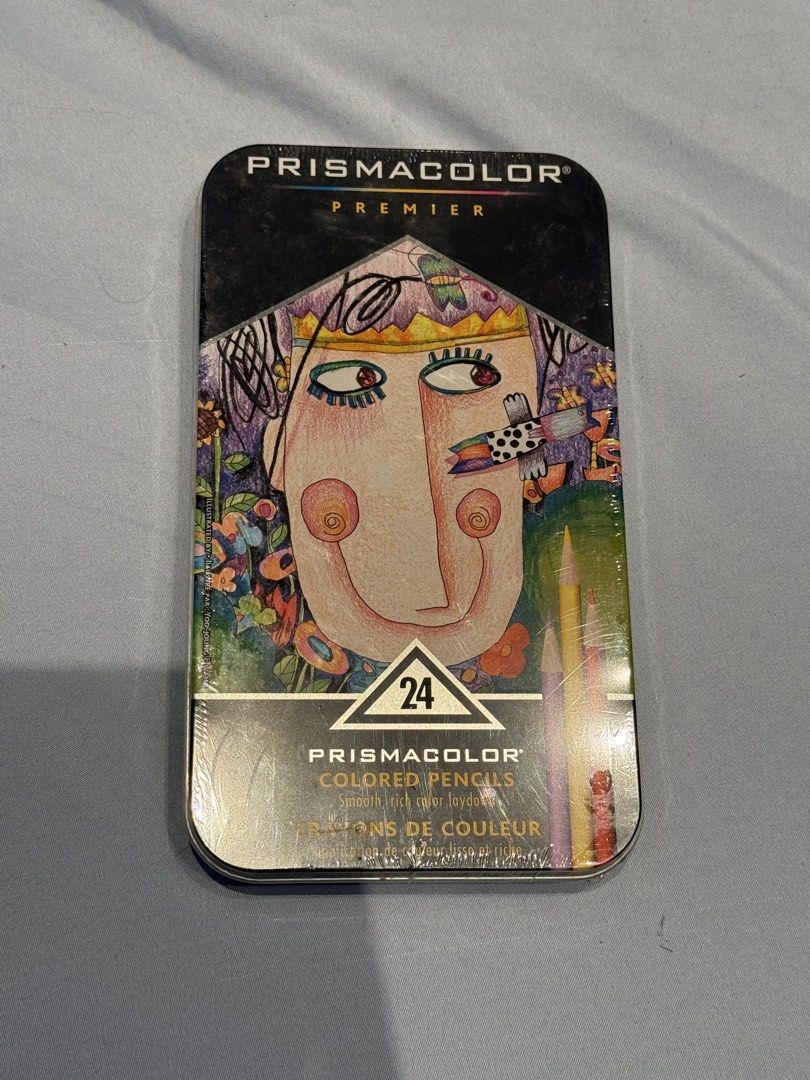 Prismacolor Premier Colored Pencils 24 Count Tin Set (Category: Craft Supplies & Tools) located in Naga. Submitted by _yobetches (Listing ID 1468882332, Image 1). Description: Sealed and Brand New. Never nagamit, bilhin niyo na pls huhu.