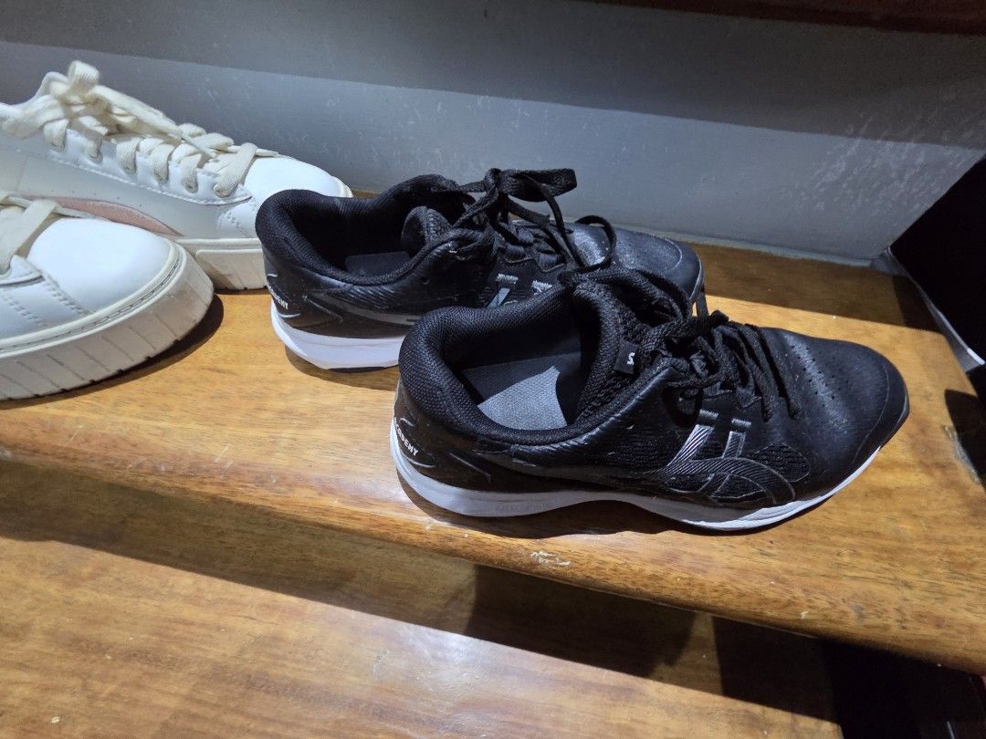 Puma Platform Sneakers and Asics Running Shoes (Category: Sneakers) located in Mandaluyong City. Submitted by artlin04 (Listing ID 1468720341, Image 1). Description: Puma platform trainers in white with pink suede side stripes (chunky sole style) Asics black athletic running shoes with white soles and FlyteFoam cushioning - Condition: Normal wear on soles and uppers for both pairs.