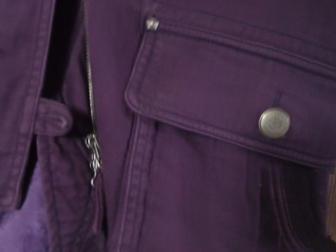 Purple Hooded Coat with Belt (Category: Coats, Jackets and Outerwear) located in Manila. Submitted by enzaymada_ (Listing ID 1468885368, Image 3). Description: parka jacket with a faux-fur lined hood 17x31 WxL 10/10 condition payment:gcash lalamove or J&T.