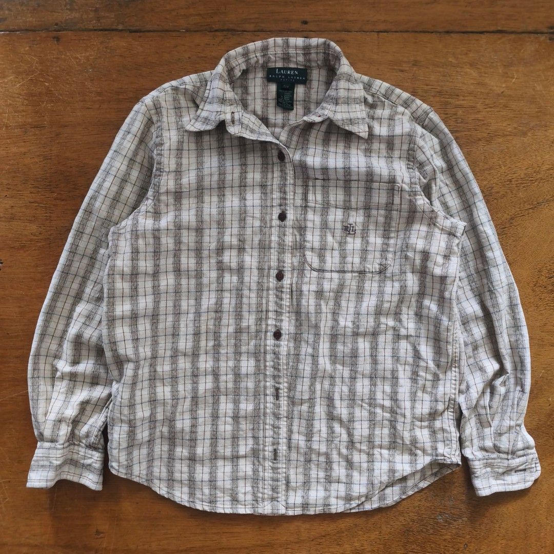 Ralph Lauren flannel (Category: Coats, Jackets and Outerwear) located in Tayabas. Submitted by cat.b0i (Listing ID 1468820771, Image 1). Description: Size on tag: Fitting: Men - M-Semi L Women - L ‎Length: 25 ‎Width: 19 ‎Shoulder: 15.5 ‎Arm Space: 8.5 ‎Sleeve Length: 20.5 ‎ ‎Color: Beige Color Rate: 9.2 ‎Material: 100% cotton properties: ‎Issues: none ‎Condition: excellent.