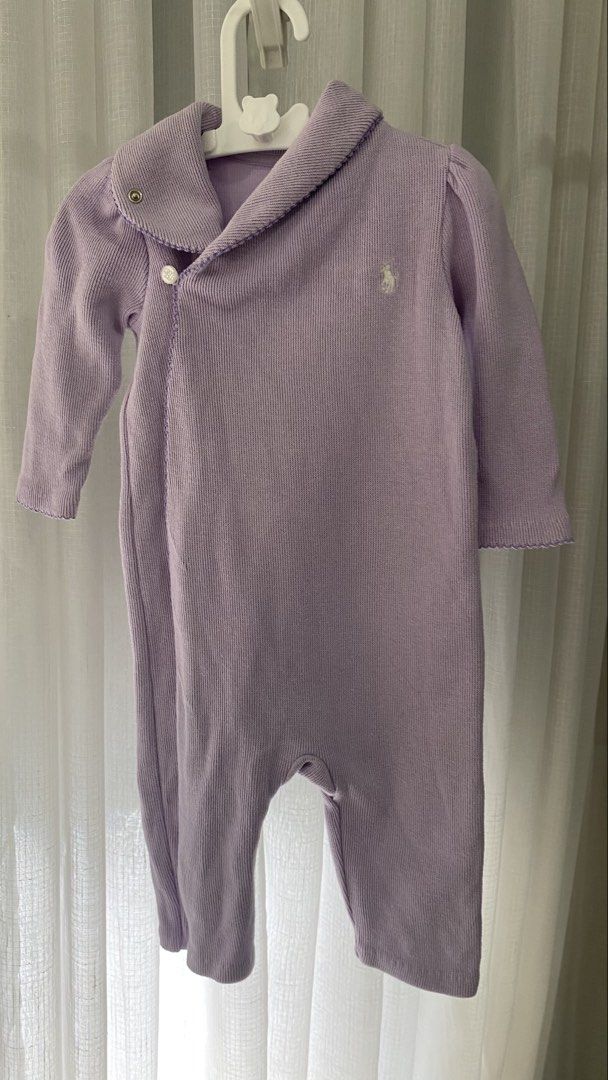 ralph lauren knitted romper (Category: Babies & Kids Fashion) located in Manila. Submitted by louiesalvador (Listing ID 1468716726, Image 1). Description: • brand: ralph lauren • size: 6 months on tag (runs big) • made from ultra-soft ribbed knit cotton to keep baby warm and cozy • wraparound front design with secure snap buttons for easy dressing • detailed with the signature embroidered white pony logo and RL monogram button.