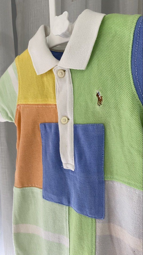 ralph lauren patchwork romper (Category: Babies & Kids Fashion) located in Manila. Submitted by louiesalvador (Listing ID 1468716725, Image 2). Description: • brand: ralph lauren • vibrant multicoloured patchwork design • classic polo collar, short sleeves, and front button placket • soft and breathable cotton knit fabric for ultimate comfort •convenient bottom snap buttons for quick and easy diaper changes • features the signature embroidered po