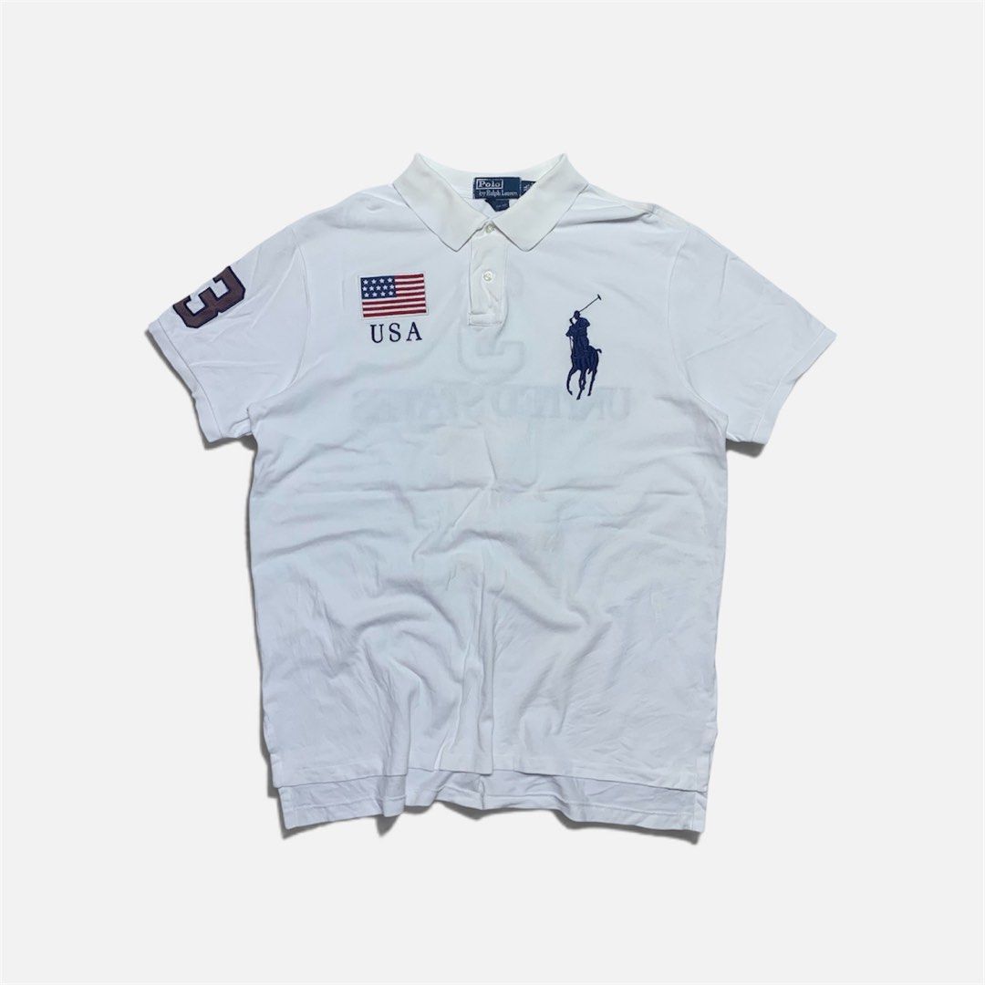 RALPH LAUREN USA POLO (Category: Tshirts & Polo Shirts ) located in Cabanatuan. Submitted by _w2keed (Listing ID 1468824058, Image 1). Description: Size: XL (W23' x L30'-31') Condition: 9/10 Color rate: 9.5/10 Issue/s: light yellow stain, fade on #3, 1 pinhole.