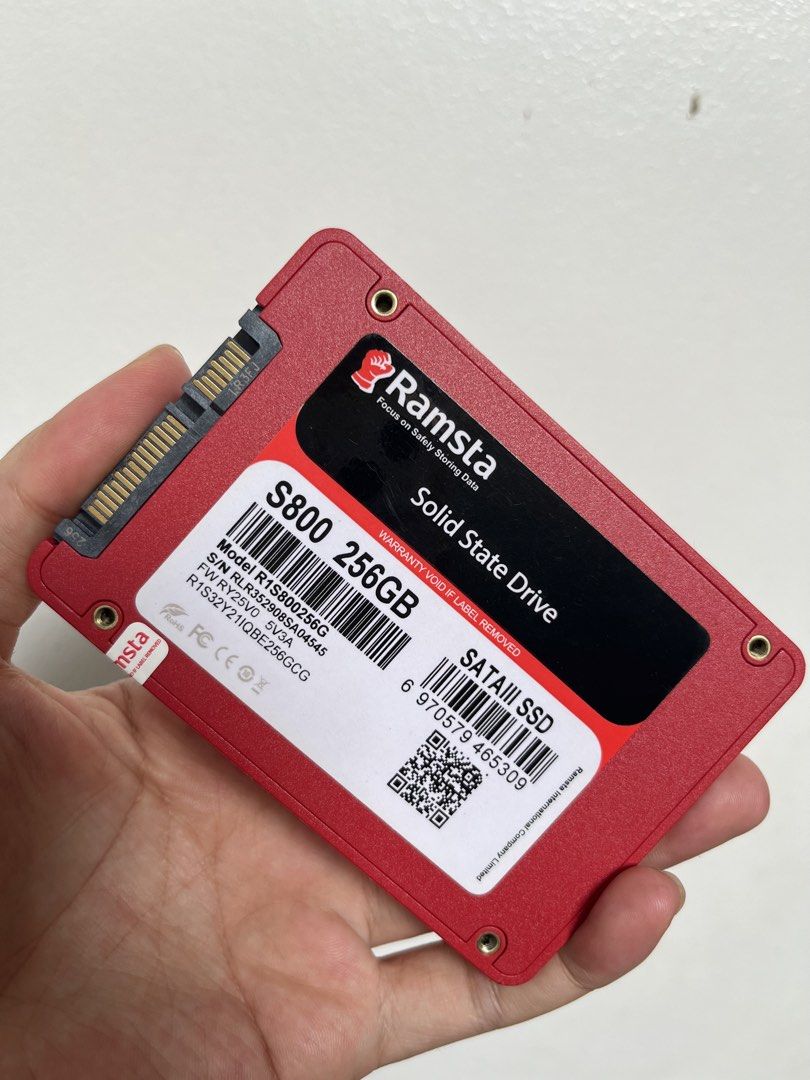 Ramsta S800 256GB SATAIII SSD (Category: Hard Disks & Thumbdrives) located in Santa Rosa. Submitted by thrifty_bev (Listing ID 1468927155, Image 1). Description: - Brand: Ramsta S800 (Model: R1S800256G) - Capacity: 256GB Solid State Drive - Interface: SATA III for reliable and fast transfers - Form Factor: Standard 2.5-inch (fits most laptops and PCs) - Color: Bright red casing - Benefit: Drastically improves boot times and overall system speed -
