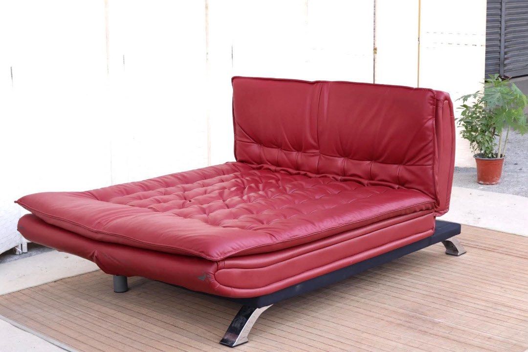 Red Leather Convertible Sofa Bed Futon (Category: Sofas) located in Manila. Submitted by justinlei.103 (Listing ID 1468845296, Image 3). Description: JAPAN SURPLUS FURNITURE “NITORI” 3 WAY STYLE LEATHER SOFA BED Size 75L x 48.5W x 15H”(BED) 66L x 48.5W x 32H”( RECLINED) 75L x 48.5W 15SH x 32H” (SOFA) (AS-IS ITEM) *Minimal Scratch Only IN GOOD CONDITION.