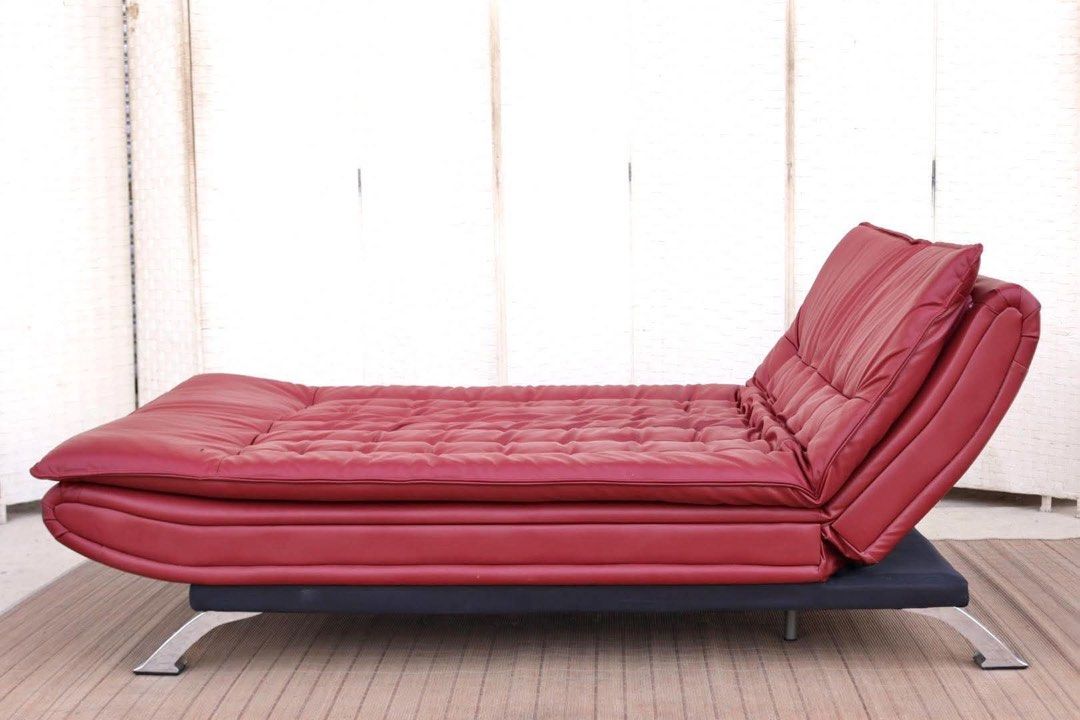 Red Leather Convertible Sofa Bed Futon (Category: Sofas) located in Manila. Submitted by justinlei.103 (Listing ID 1468845296, Image 1). Description: JAPAN SURPLUS FURNITURE “NITORI” 3 WAY STYLE LEATHER SOFA BED Size 75L x 48.5W x 15H”(BED) 66L x 48.5W x 32H”( RECLINED) 75L x 48.5W 15SH x 32H” (SOFA) (AS-IS ITEM) *Minimal Scratch Only IN GOOD CONDITION.