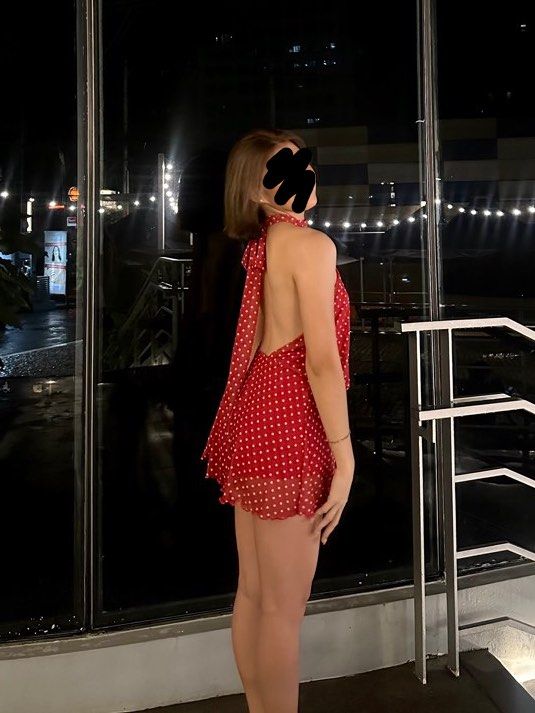 Red Polka Dot Halter Dress (Category: Dresses) located in Muntinlupa City. Submitted by _gudstuff (Listing ID 1468877175, Image 2). Description: - Style: Red and white polka dot halter dress with a tie-neck strap and open back - Material: Lightweight, airy chiffon - Details: Cute ruffled hemline at the bottom - Condition: Worn once for a quick photo shoot, basically brand new - im 5’3” tall .