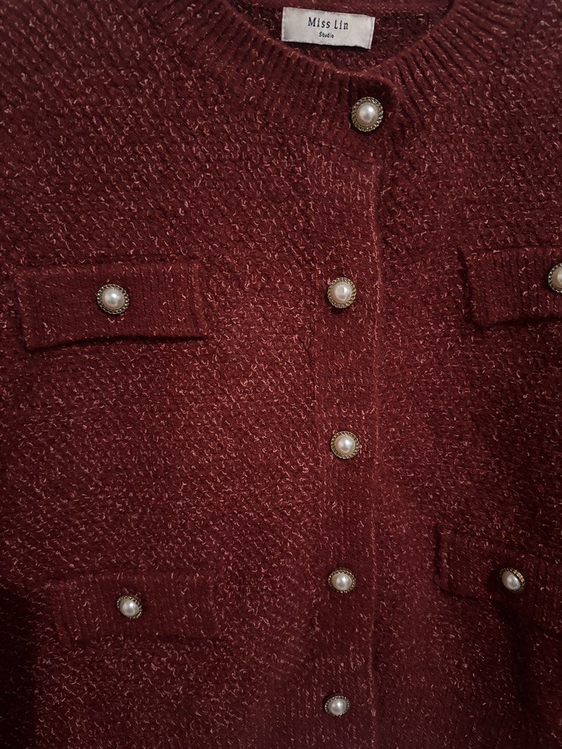 Red Tweed Thick Cardigan Blazer (Category: Coats, Jackets and Outerwear) located in Quezon City. Submitted by brandsetcph (Listing ID 1468789728, Image 2). Description: Tweed cardigan Very thick Perfect for winter Used in Japan once Size: best fit medium (19x22in).