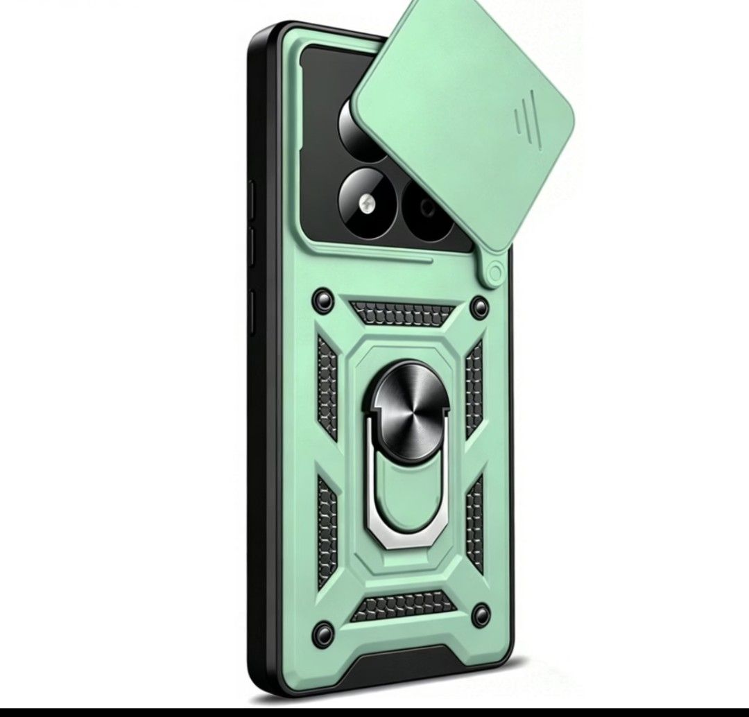 Redmi note 13 pro 5 g armor case (Category: Cases & Sleeves) located in Caloocan City. Submitted by _preloved_bb (Listing ID 1468812068, Image 1). Description: - Compatibility: Specifically designed for Redmi Note 13 Pro 5G - Color: Mint green with sleek black accents - Camera Protection: Sliding camera lens cover to prevent scratches and dust - Dual Function Ring Holder: Built-in 360-degree rotating metal ring for secure grip and hands-free view