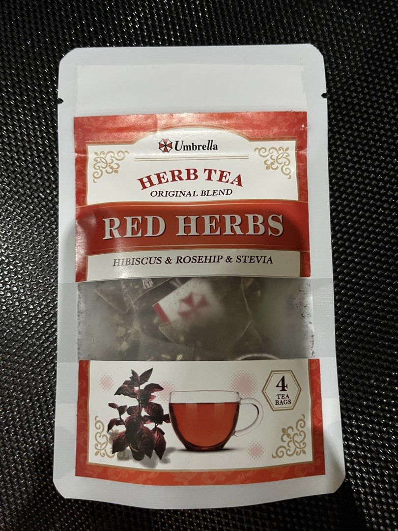Resident evil merch- Herb Tea Red Herbs (Category: Character Goods) located in Quezon City. Submitted by bargain_finds (Listing ID 1468919917, Image 1). Description: - 100% Authentic Capcom Store merchandise straight from Japan - Resident Evil Red Herb blend featuring hibiscus, rosehip, and stevia - Sealed collectible pouch featuring the iconic Umbrella Corporation logo - Net weight: 8 grams with 4 individual tea bags inside - Expiry date: August
