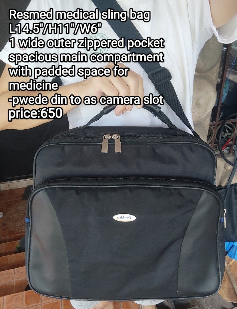 Resmed bag with dual padded compartments (Category: Camera Bags & Carriers) located in Cainta. Submitted by allauthenticbymj (Listing ID 1468719016, Image 1). Description: ResMed Medicine bag with Dual padded compartments You can also use the bag as Camera bag L 14.5"/H11"/W6" Price:650 ***buyer shoulders sf LOCATION: CAINTA Courier choices and MOP Gogo express (cod option) LBC (pay sf first-- cop for the item's amount) J&t (gcash payment) Lalamo