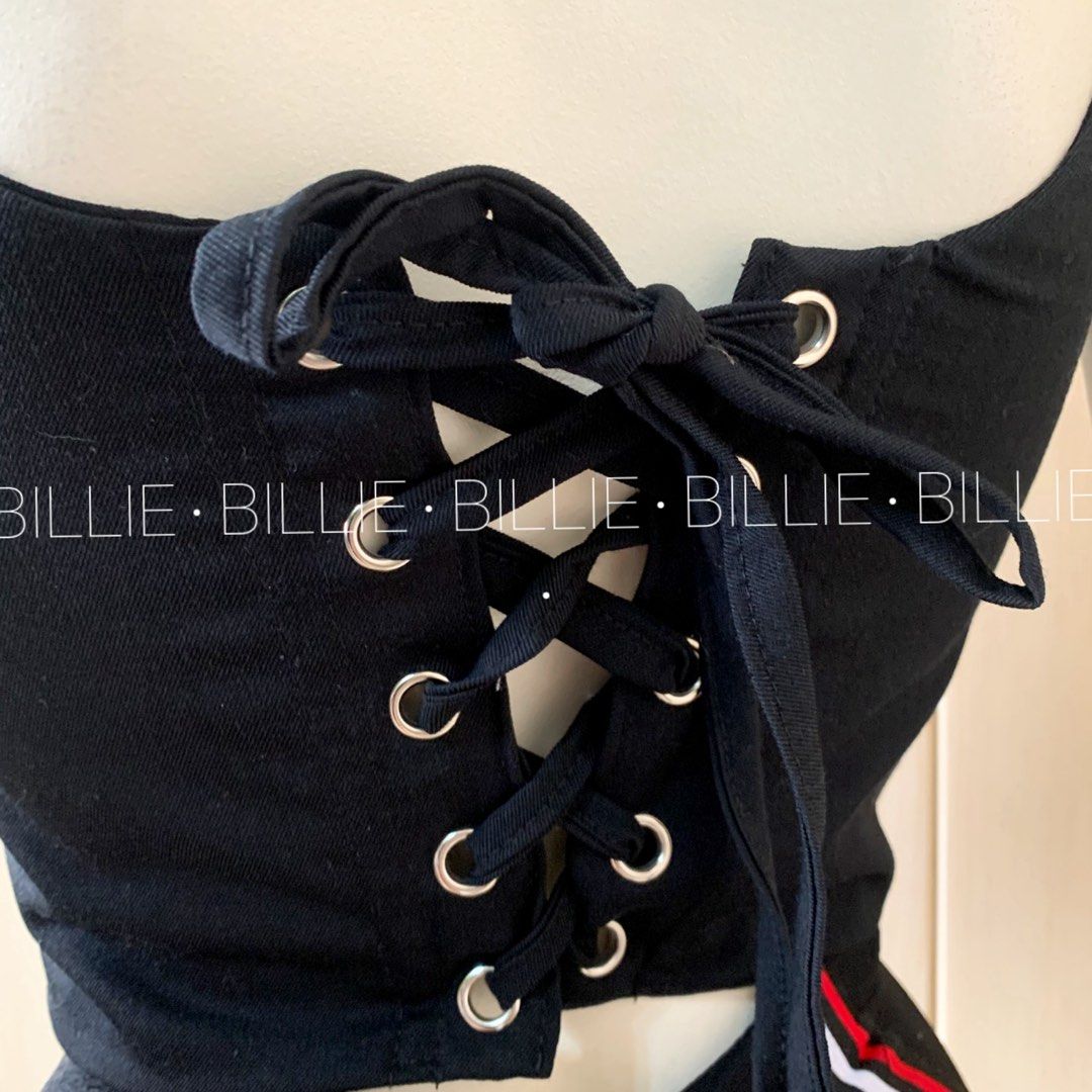 REWORKED CORSET TOP (s-m) (Category: Sleeveless) located in Baguio. Submitted by cattycattymeowmeow (Listing ID 1468925923, Image 3). Description: REWORKED CORSET TOP 🖤 — reworked corset from a mix of sourced fabrics — one of a kind, uniquely yours! — with soft boning — adjustable lace-up back — fits small-medium body frame ₱380 🌲 Baguio City.