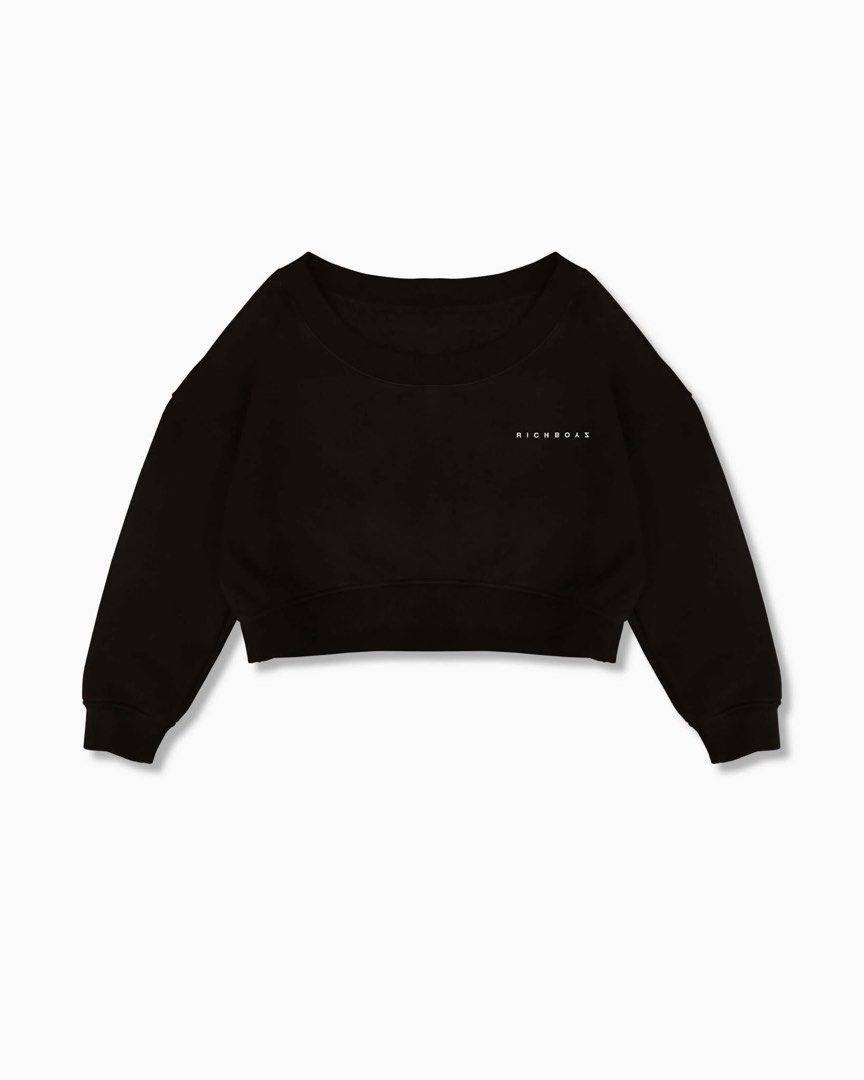 Richboyz Off Shoulder Sweatshirt (Category: Longsleeves) located in Makati City. Submitted by andrae.thomas (Listing ID 1468884424, Image 1). Description: - Brand/Style: Richboyz black crop sweatshirt - Material: Cotton blend with cozy fleece lining Size: L Location: Makati Meet up: Taft, DLSU, CSB Shipping: Lalamove.