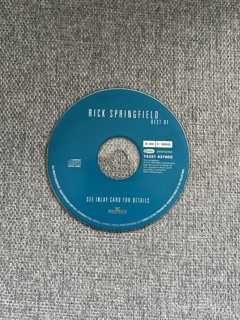Rick Springfield Music CD (Category: CDs & DVDs) located in Dasmarinas. Submitted by sfclosetcleanup (Listing ID 1468772541, Image 1). Description: .