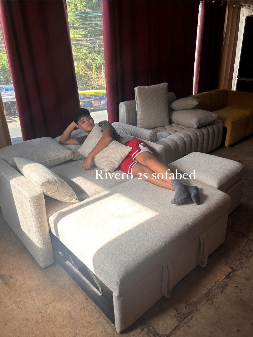 RIVERO 2s sofabed and ottoman (Category: Sofas) located in Antipolo. Submitted by yourstyle28_furniture (Listing ID 1468845598, Image 1). Description: WE ARE ON SALE!! Rivero 2s sofabed From 29,000 NOW 27,550!! (5% DISCOUNT) 54” width x 75” full size bed dimension ottoman/footstool 4,500 23x23” (ganitong sukat din po ang kailangan mo?)😊 PROMO RUNS UNTIL 1ST WEEK OF NOVEMBER , 2026 � Materials We Use: ●Fabric upholstery ●Solid Mahogany wood ●3/4"