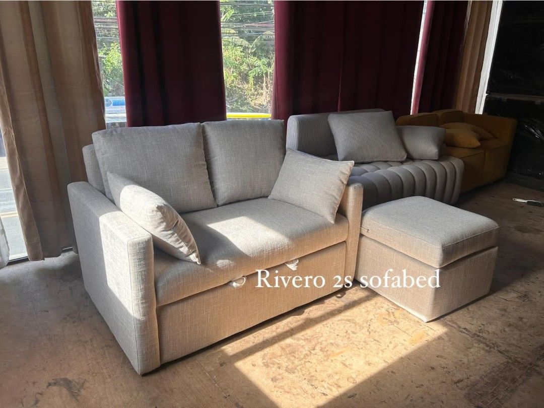 RIVERO 2s sofabed and ottoman (Category: Sofas) located in Antipolo. Submitted by yourstyle28_furniture (Listing ID 1468845598, Image 3). Description: WE ARE ON SALE!! Rivero 2s sofabed From 29,000 NOW 27,550!! (5% DISCOUNT) 54” width x 75” full size bed dimension ottoman/footstool 4,500 23x23” (ganitong sukat din po ang kailangan mo?)😊 PROMO RUNS UNTIL 1ST WEEK OF NOVEMBER , 2026 � Materials We Use: ●Fabric upholstery ●Solid Mahogany wood ●3/4"