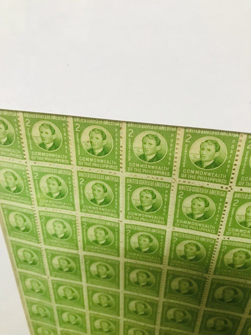Rizal Stamps sheets on Frame 1941 (Category: Art & Prints) located in Quezon City. Submitted by regiegeorg77224 (Listing ID 1468777137, Image 2). Description: 1941 US Philippines Jose Rizal 2 centavos Postage. Vintage Stamp on frame. Mint condition. 7.5k QC area Shipping c/o buyer.
