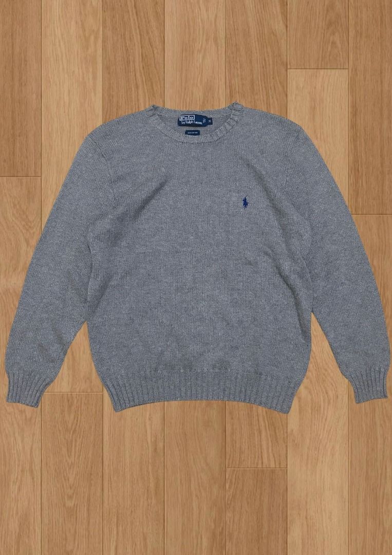 RL Grey Knit Sweater Dark Blue pony (Category: Coats, Jackets and Outerwear) located in Manila. Submitted by grailed.rackk_729 (Listing ID 1468799131, Image 1). Description: RL Grey Knit Sweater Dark Blue pony Condition - 10/10 On tag - M Dimensions — Length 27” × Width 21”.