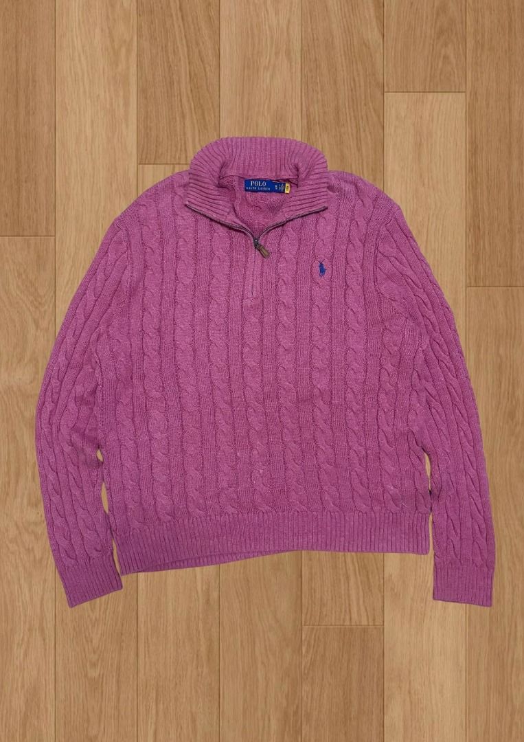 RL Pink Knit Quarter Zip (Category: Longsleeves) located in Manila. Submitted by grailed.rackk_729 (Listing ID 1468799518, Image 1). Description: RL Pink Knit Quarter Zip Condition - 10/10 On tag - XL Dimensions — Length 28” × Width 25” .