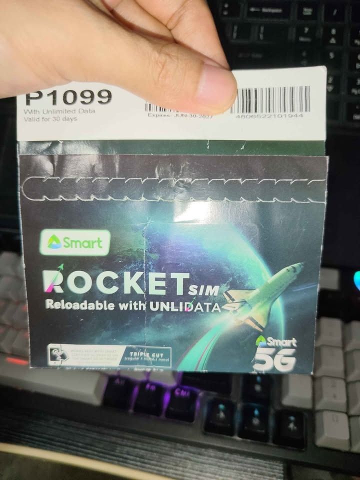 Rocket Sim with Unlidata for 30days (Category: Sim Cards) located in Rizal. Submitted by akosilerome (Listing ID 1468716561, Image 2). Description: Rocket Sim Unlidata for 30days 🛜 Unlidata ✅ Fast and Stable ✅ (depend on location) pag malakas smart sa area mo solid to ✅ Compatible with: openline modem 💯✅ pldt 5g modem 💯✅ price: 1599 💲🏷️ pwede jnt sa malayo sa'kin na shipping pero payment 1st mga sir 👌 loc: Angono, Rizal Pickup/Lalamove/Jnt 