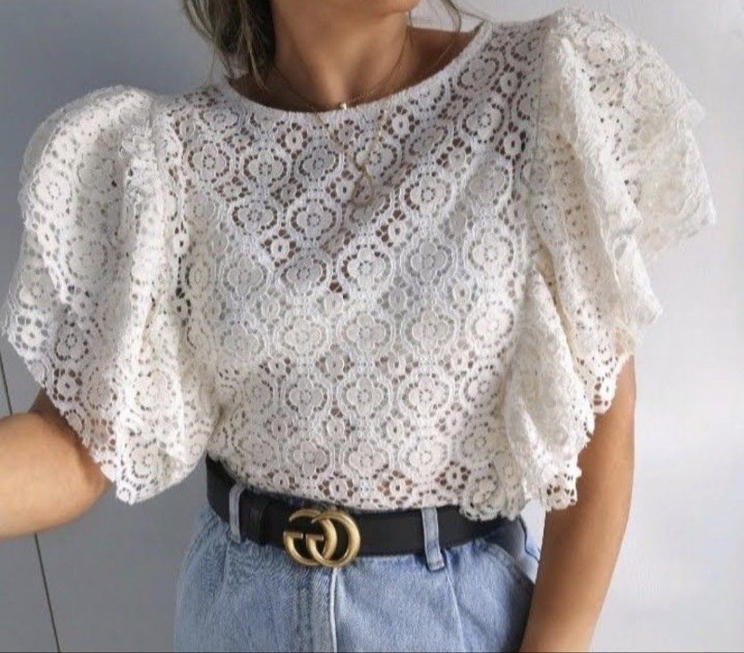 S- Zara Ivory Lace Blouse (Category: Blouses) located in Quezon City. Submitted by extrapetite_ph (Listing ID 1468771570, Image 1). Description: .
