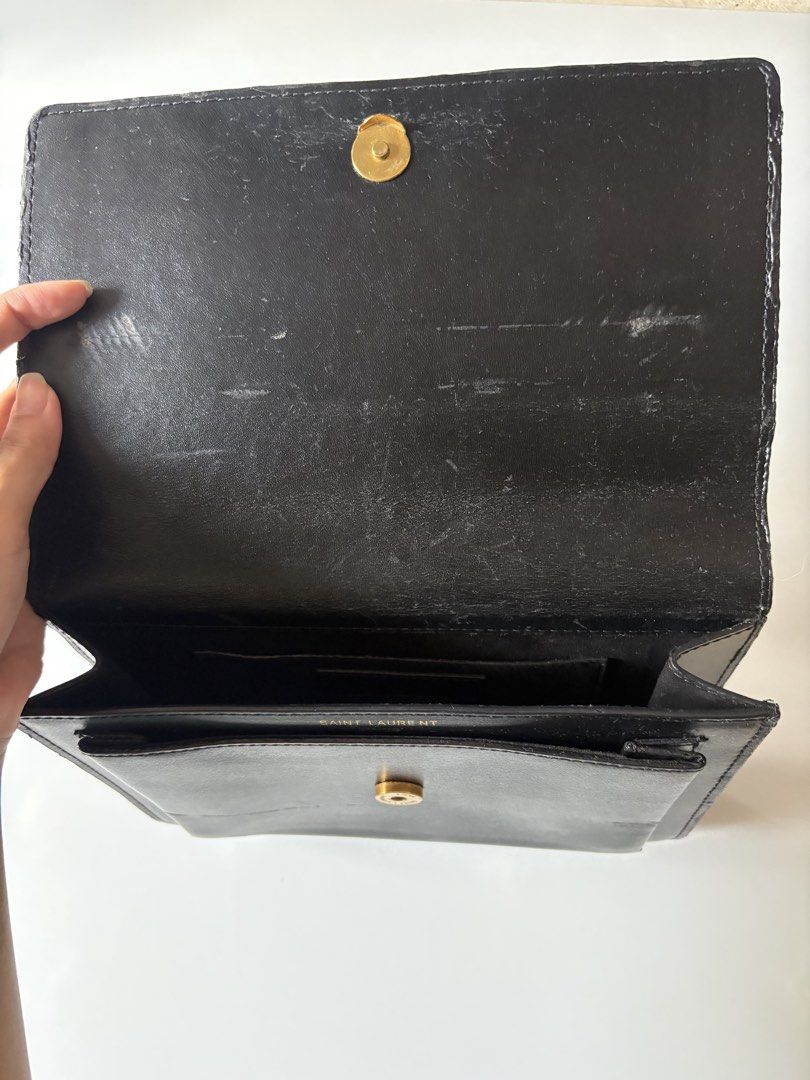 Saint Laurent Black Leather Monogram Satchel Bag (Category: Luxury Bags & Wallets) located in Manila. Submitted by gigiayls (Listing ID 1468779319, Image 3). Description: - Brand: Saint Laurent - Material: Premium black smooth leather - Hardware: Iconic gold YSL logo and interior gold brand stamping - Features: Top handle style, hanging leather tag stamped Saint Laurent Paris, magnetic flap closure, and multi-compartment interior - Condition: Goo