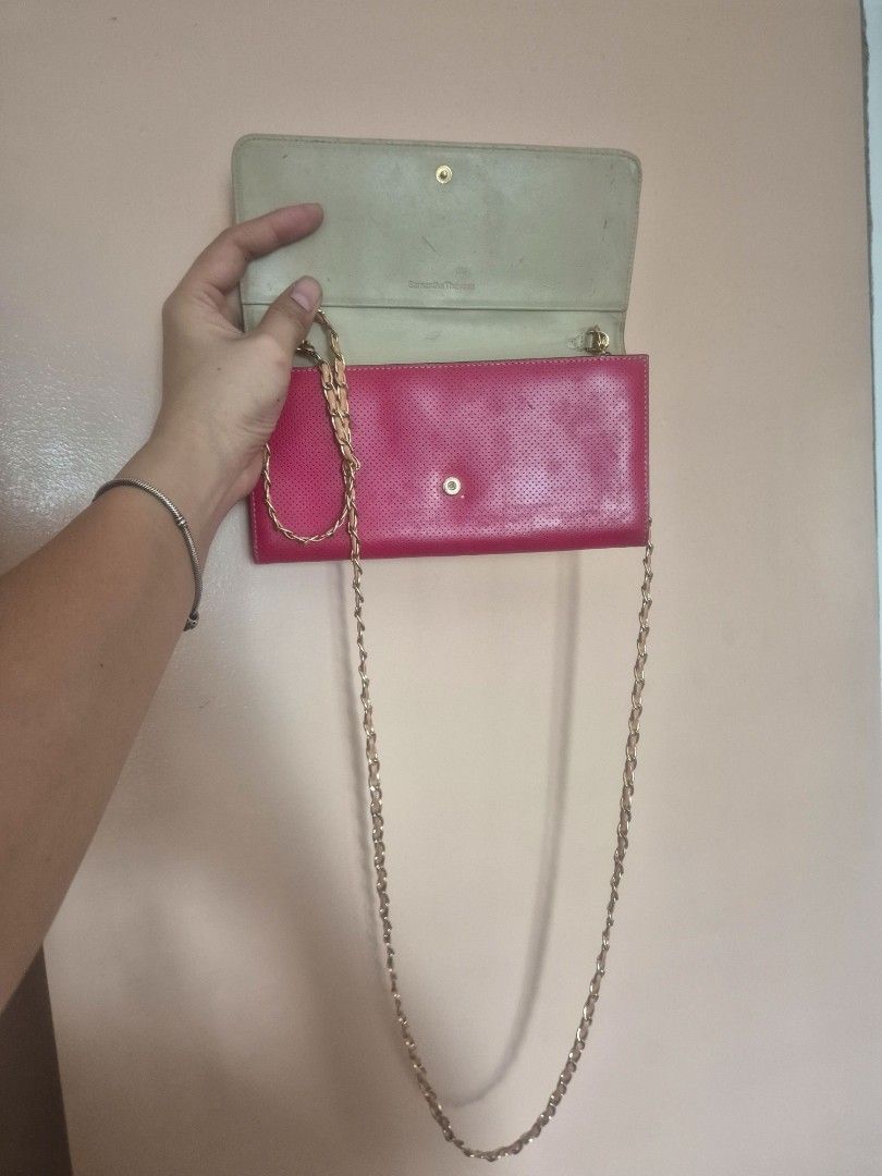 Samantha Thavasa (Category: Purses & Pouches) located in Manila. Submitted by mommynurse (Listing ID 1468748535, Image 2). Description: two-tone pink and red leather chain wallet or mini crossbody bag branded with Samantha Thavasa.