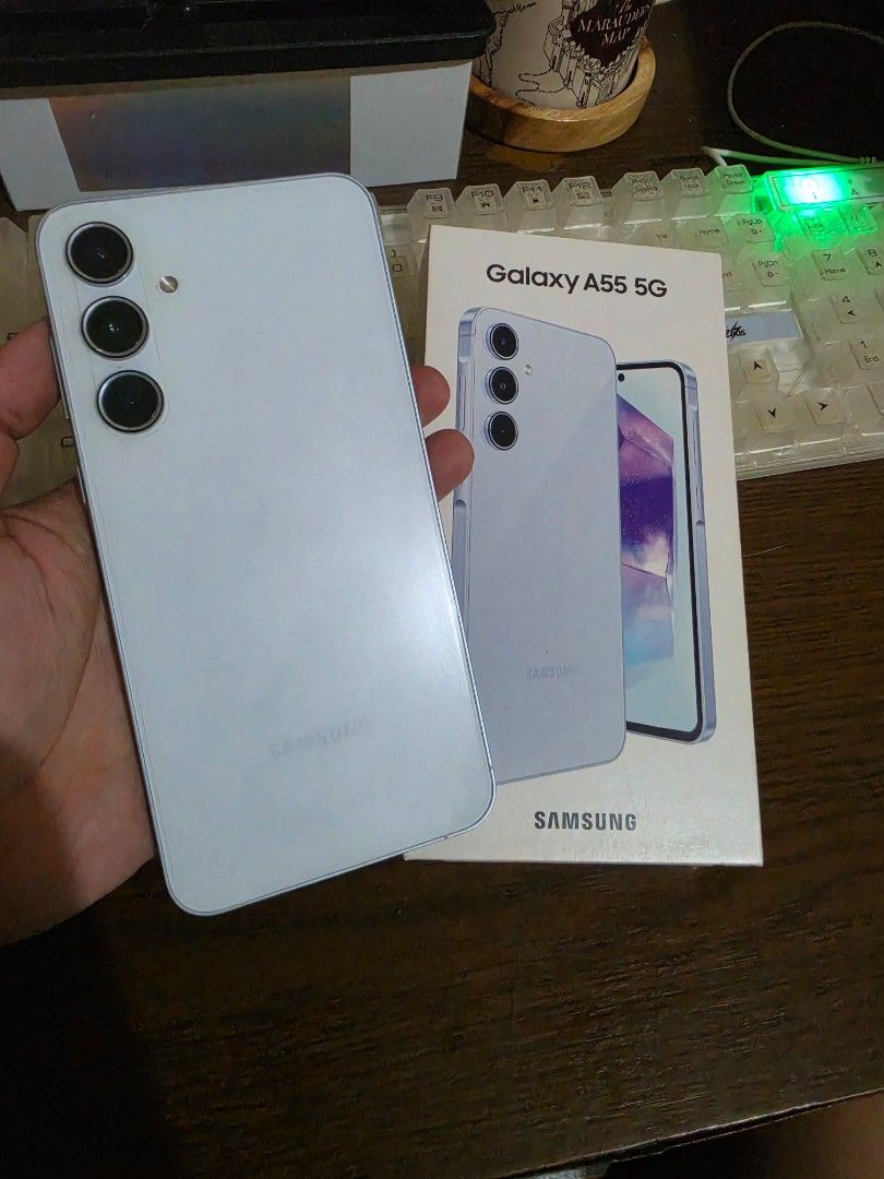 Samsung A55 5G (Category: Samsung) located in Caloocan City. Submitted by oddcloud_yeorobong (Listing ID 1468843695, Image 3). Description: 8GB | 256GB With box Hydrogel (back) and glass screen (front) protectors since Day 1 Bought in Samsung store One and only owner Owner is not a gamer and not heavy on social media No scratch Free xundd case and unused samsung cable rfs: upgraded Negotiable.