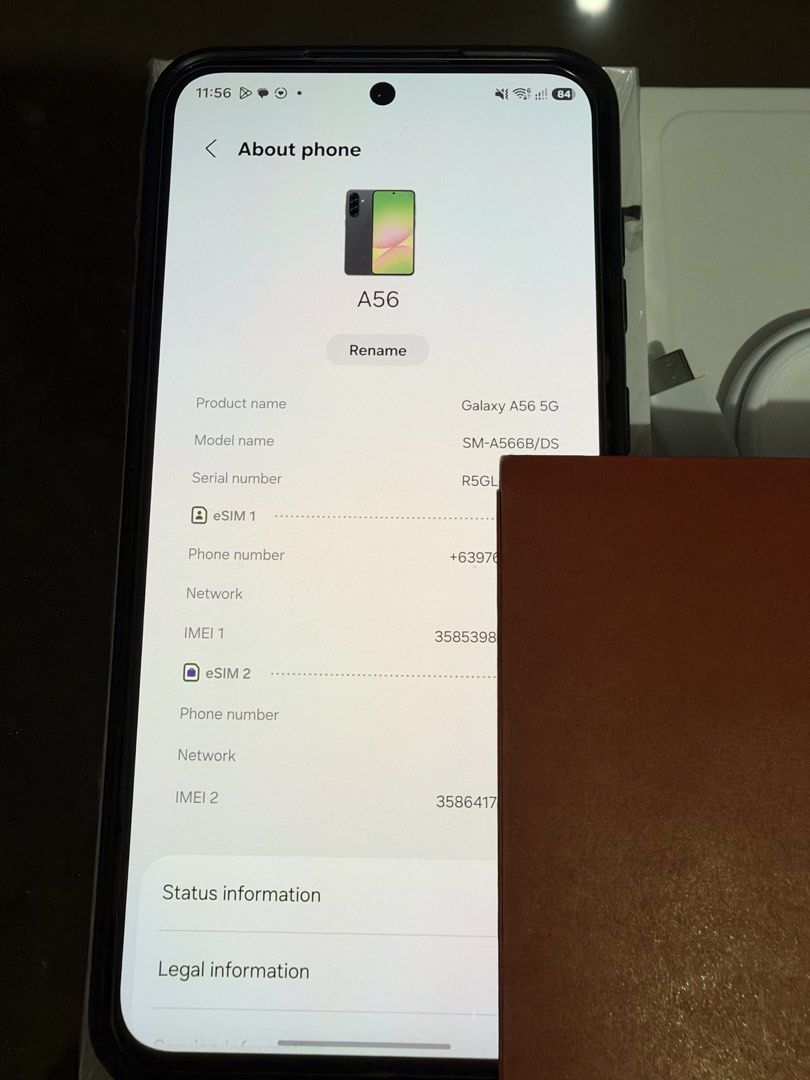 Samsung A56 5G 256GB (Category: Samsung) located in Rizal. Submitted by juan_carl0s (Listing ID 1468742489, Image 1). Description: Samsung A56 5G 256GB Smart Unit Graphite color Under warranty until February 14, 2027 Excellent condition, like new Complete with box, unused cable, sim ejector. With tempered glass and a used case. Test all you want before purchase, sold as is. Payment: Bank transfer BPI or Gcash only. Meet-up location: Weekdays - SM