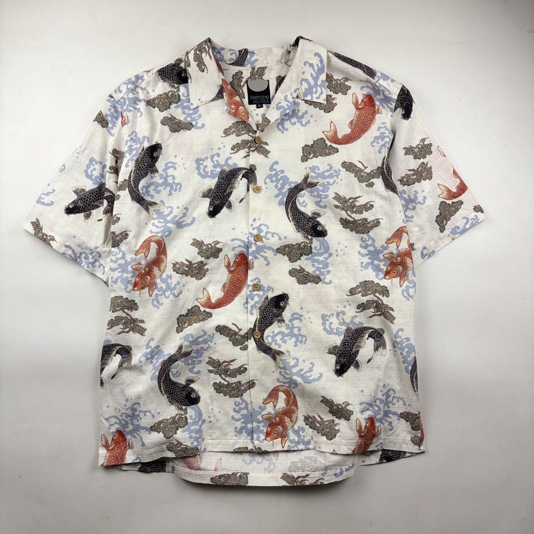 Samurai Aloha Kimono Shirt (Category: Tshirts & Polo Shirts ) located in Makati City. Submitted by ragrepository (Listing ID 1468731802, Image 1). Description: Samurai Aloha Kimono Shirt Tagged as XL Length- 28” Pit to pit- 24” Sleeves- 11” Shoulder-20” Condition-9/10 Flaw- None.