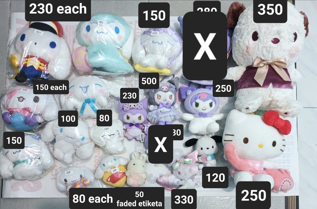 SANRIO Original plushies (Category: Plushies & Soft Toys) located in Legazpi City. Submitted by hobbeecombsshoppu (Listing ID 1468817723, Image 1). Description: pls click photo for price and details cinnamoroll kuromi pompompurin hello kitty pochaco payment Gcash shipment Jnt.