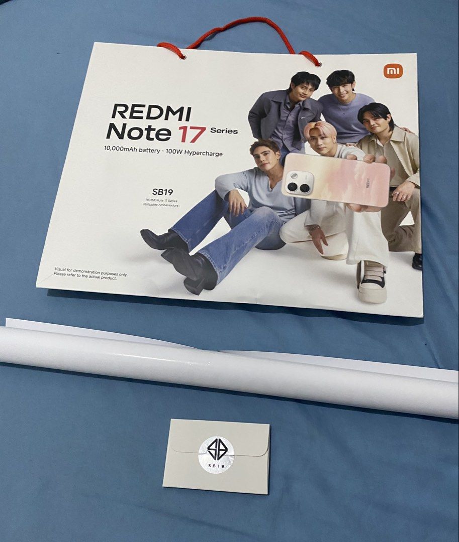 SB19 Redmi Note 17 Series (Category: Other Merchandise) located in Marikina City. Submitted by kwasones (Listing ID 1468738947, Image 1). Description: 1 poster 1 paperbag 1 sealed photocard set.