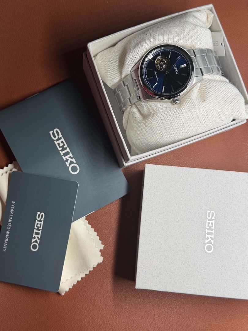 Seiko HFB002J Open heart (Category: Men's Watches) located in Santiago. Submitted by vincentocsillos (Listing ID 1468738419, Image 3). Description: FS: Brand New Seiko Selection “S Series” Open Heart Blue Dial (HFB002J) - JDM Exclusive 15,499 negotiable Loc: Santiago City Isabela Ship nationwide LBC Quick Specs: * Movement: Japan Automatic Caliber 4R38 (May hand-winding at hacking/stop-second function) * Case Size: 40mm diameter (Bagay na bagay s