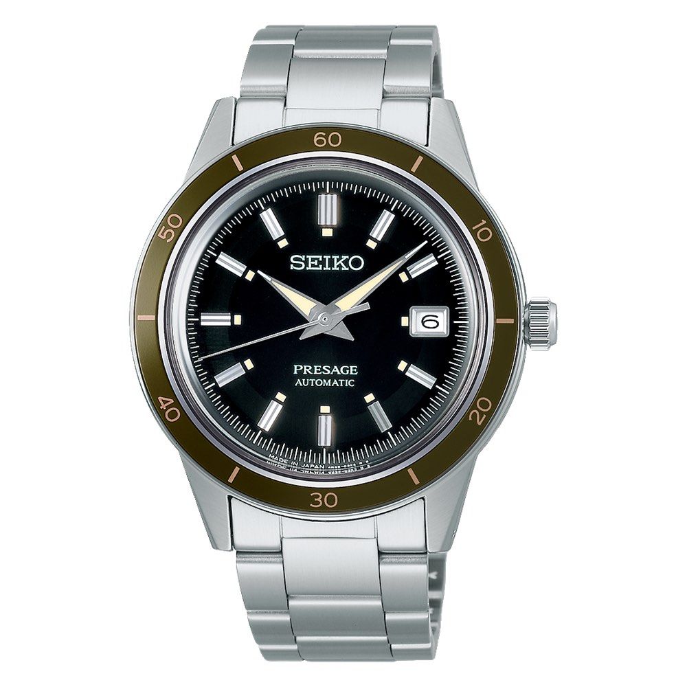 Seiko Presage “60s Style” (SRPG07J1) (Category: Men's Watches) located in San Pedro. Submitted by goodasnewlou (Listing ID 1468755413, Image 2). Description: Seiko Presage “60s Style” (SRPG07J1) - Rarely used, now sold out, green-dial Seiko Presage - Seiko automatic, 23 jewels, 4R35 movement with approximately 41 hours power reserve - dimensions: 40mm diameter; 45.8mm lug to lug; 12.6mm thickness - Complete set; comes with box, warranty card, and