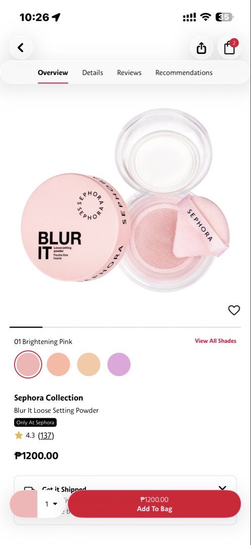 Sephora Collection Blur It Loose Setting Powder (Category: Makeup) located in Manila. Submitted by rustmakeupinc (Listing ID 1468869978, Image 2). Description: - Product: Sephora Collection Blur It Loose Setting Powder - Source: 100% Authentic US Purchase (Pasabuy) - Price: ₱1,000 only - ETA: November 8 - Available Shades: 01 Brightening Pink, 02 Brightening Peach, 03 Brightening Banana, 04 Brightening Lilac - How to order: Send a message to rese