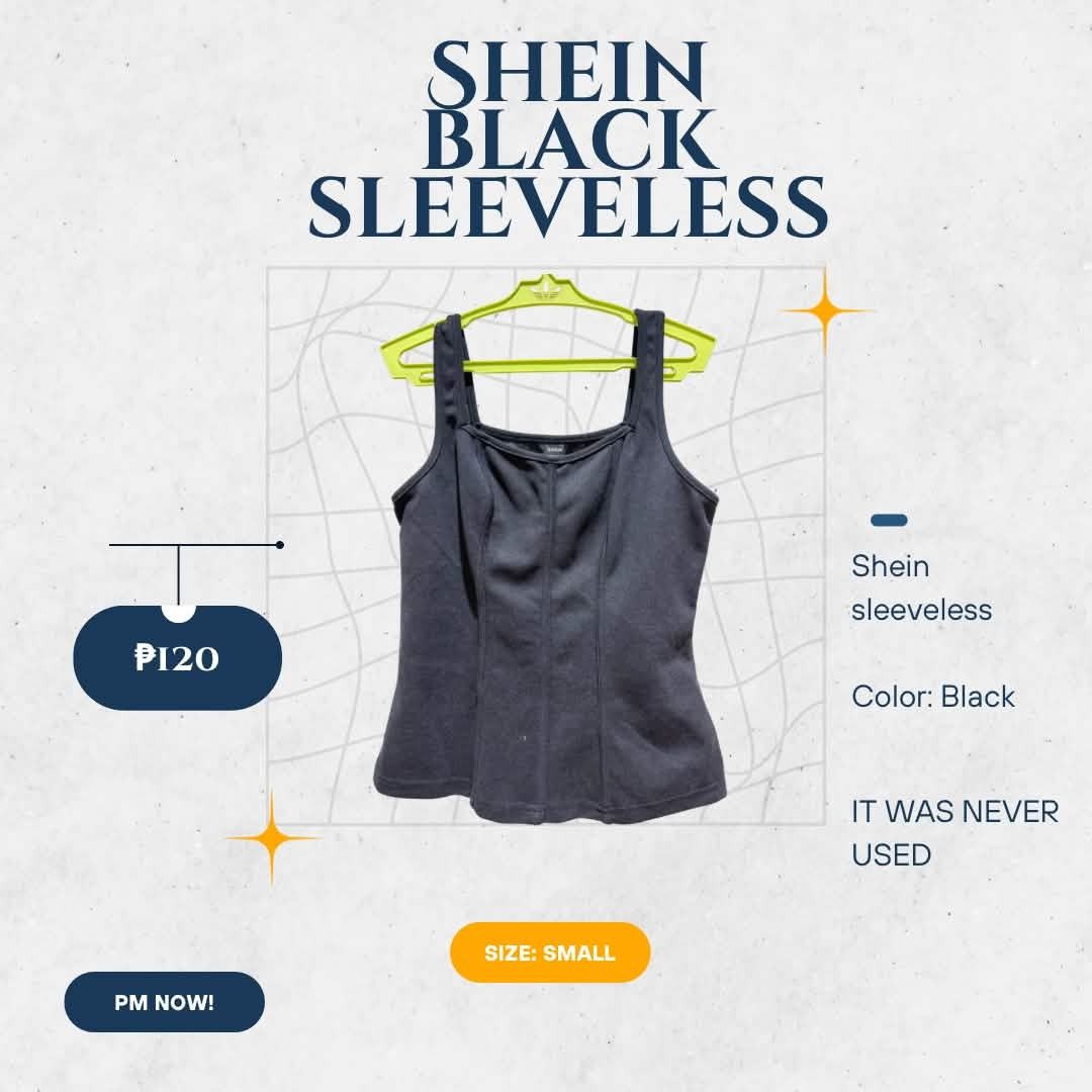 Shein Black Sleeveless Top (Category: Sleeveless) located in Manila. Submitted by drowsey (Listing ID 1468732206, Image 1). Description: - Brand: Shein - Size: Small - Color: Solid Black - Style: Sleeveless top with square neckline and structured front panel details - Condition: Brand new, never used, properly stored in a clean closet - Versatility: Easy to pair with jeans or skirts - Send a PM now if interested!.
