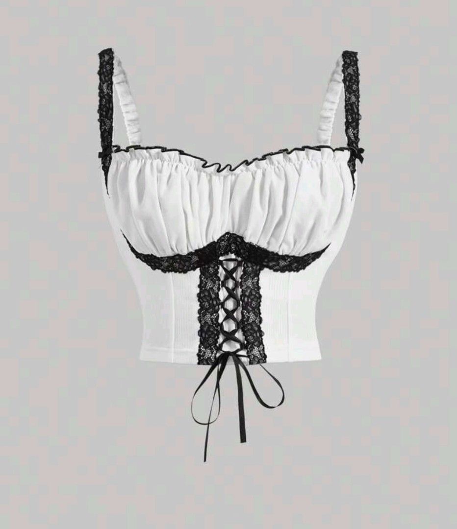 SHEIN MOD Lace Up Front Contrast Lace Cami Top white (Category: Blouses) located in Quezon City. Submitted by andrea11171999 (Listing ID 1468804813, Image 1). Description: .