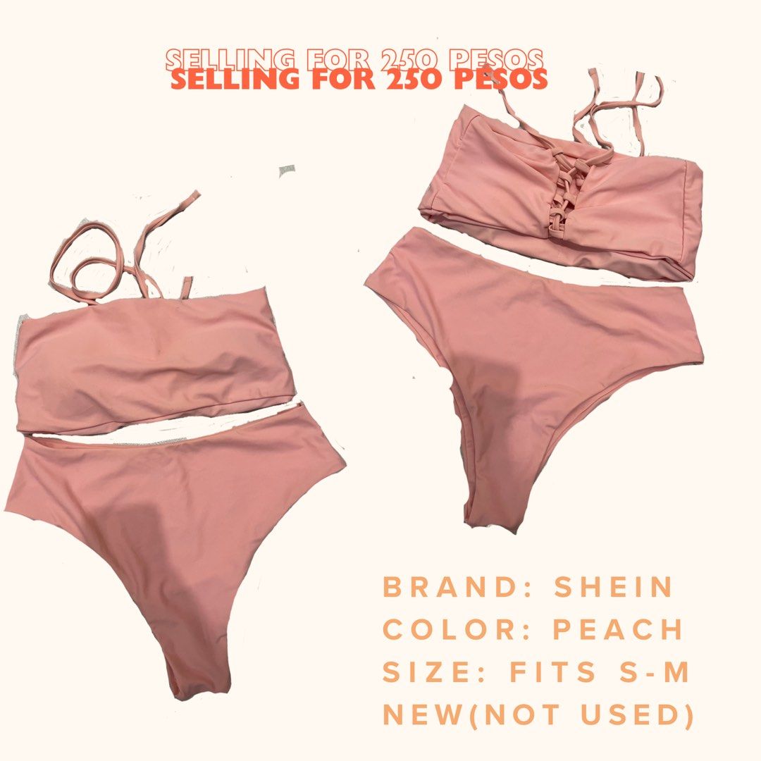 Shein Peach Bikini Set Fits S-M (Category: Bikinis & Swimsuits) located in Manila. Submitted by jomeri (Listing ID 1468842485, Image 1). Description: - Brand: Shein - Style: Two-piece bikini - Color: Peach - Top: Lace-up front crop top with adjustable back and neck straps - Bottoms: High-waisted style - Condition: Unused/Brand new .