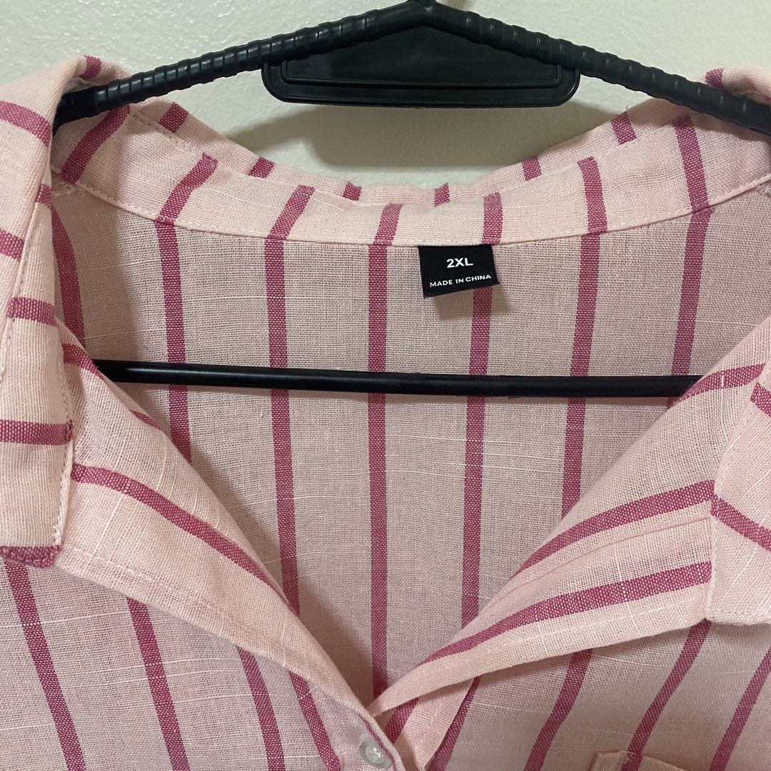 Shein plus size striped linene button down longsleeves (Category: Longsleeves) located in Mabalacat. Submitted by thickandthrifty (Listing ID 1468904800, Image 2). Description: 📌USED ONCE 📌Original price bought ₱466 📌2XL on tag 📌when worn and size dimension photos uploaded 📌pm for more details.