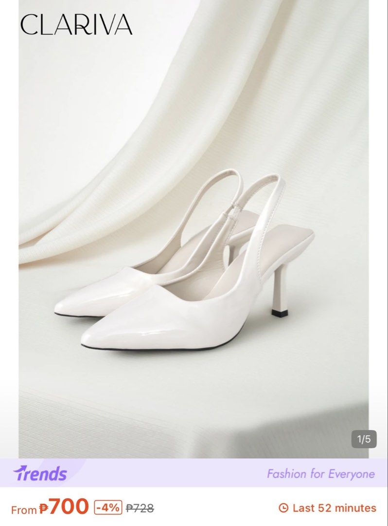 Shein White Heels (Category: Heels) located in Baguio. Submitted by from_mimi (Listing ID 1468881178, Image 1). Description: Only used once since I'm not used to this type of heels. Size indicated in photos..